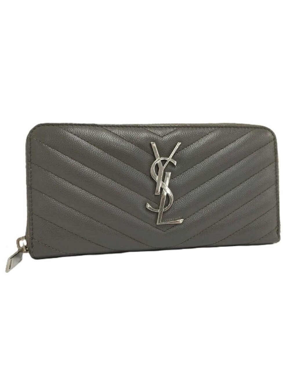 Saint Laurent Zip Around Wallet Leather Gray